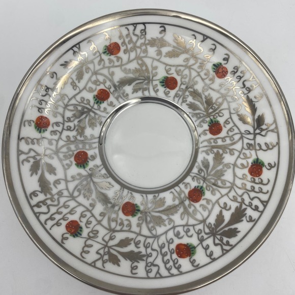 Royal Chelsea Teacup & Saucer 2242A Strawberries Silver - Picture 2 of 12